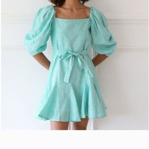 Mint Green Puff Sleeve Dress